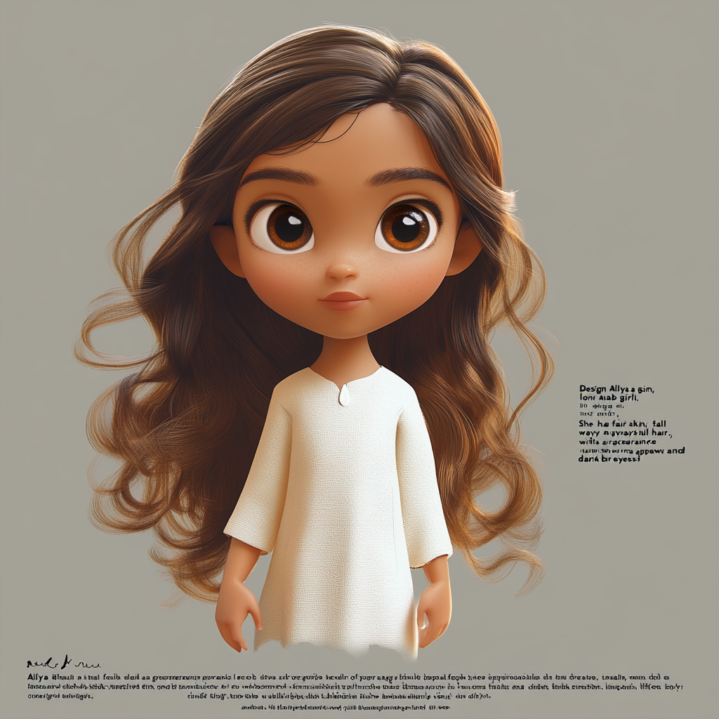 5-year-old Arab girl with fair skin and long hair.