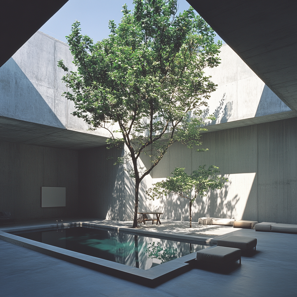 500sqm courtyard covered by closed concrete roof at 6m height