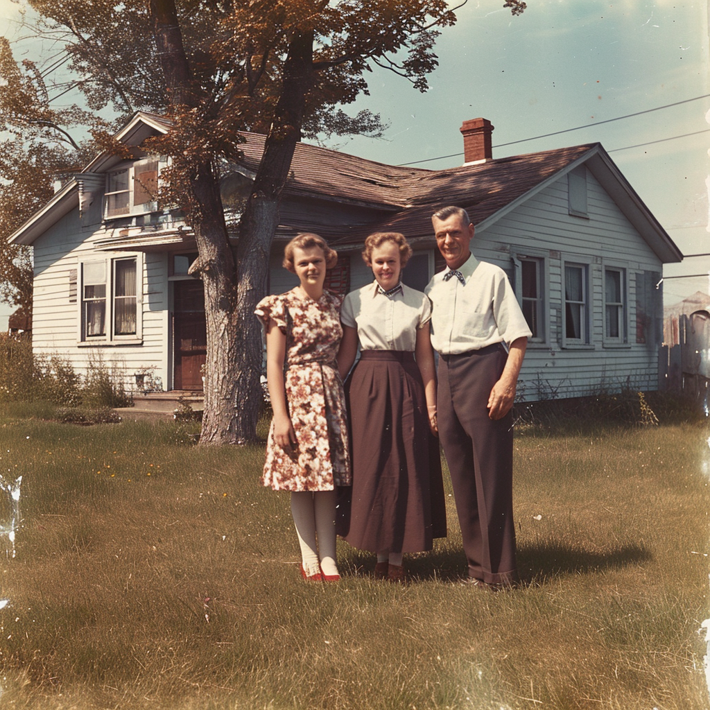 Happy 50s Family in Front of House