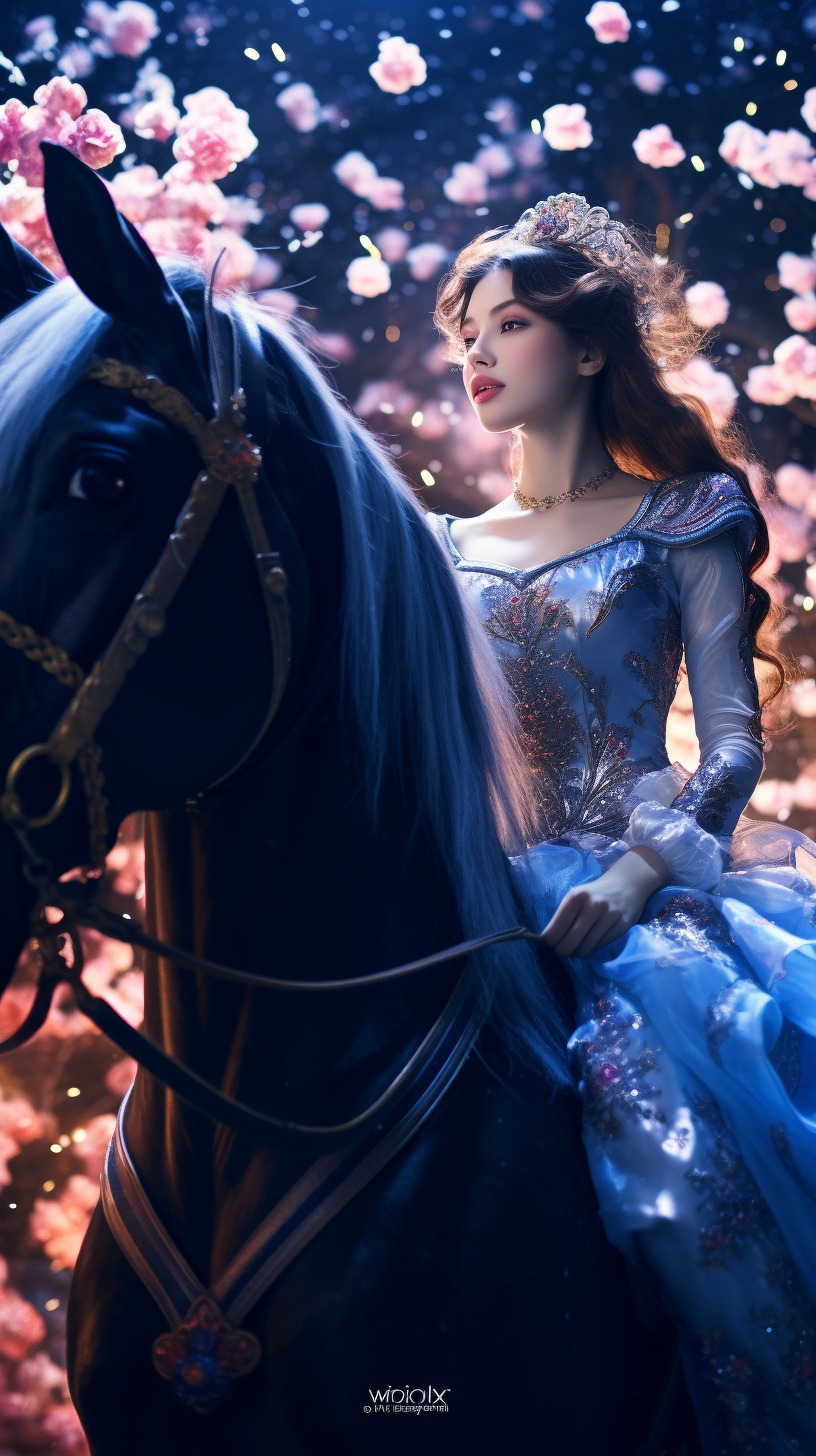 Chinese girl riding horseback in nature