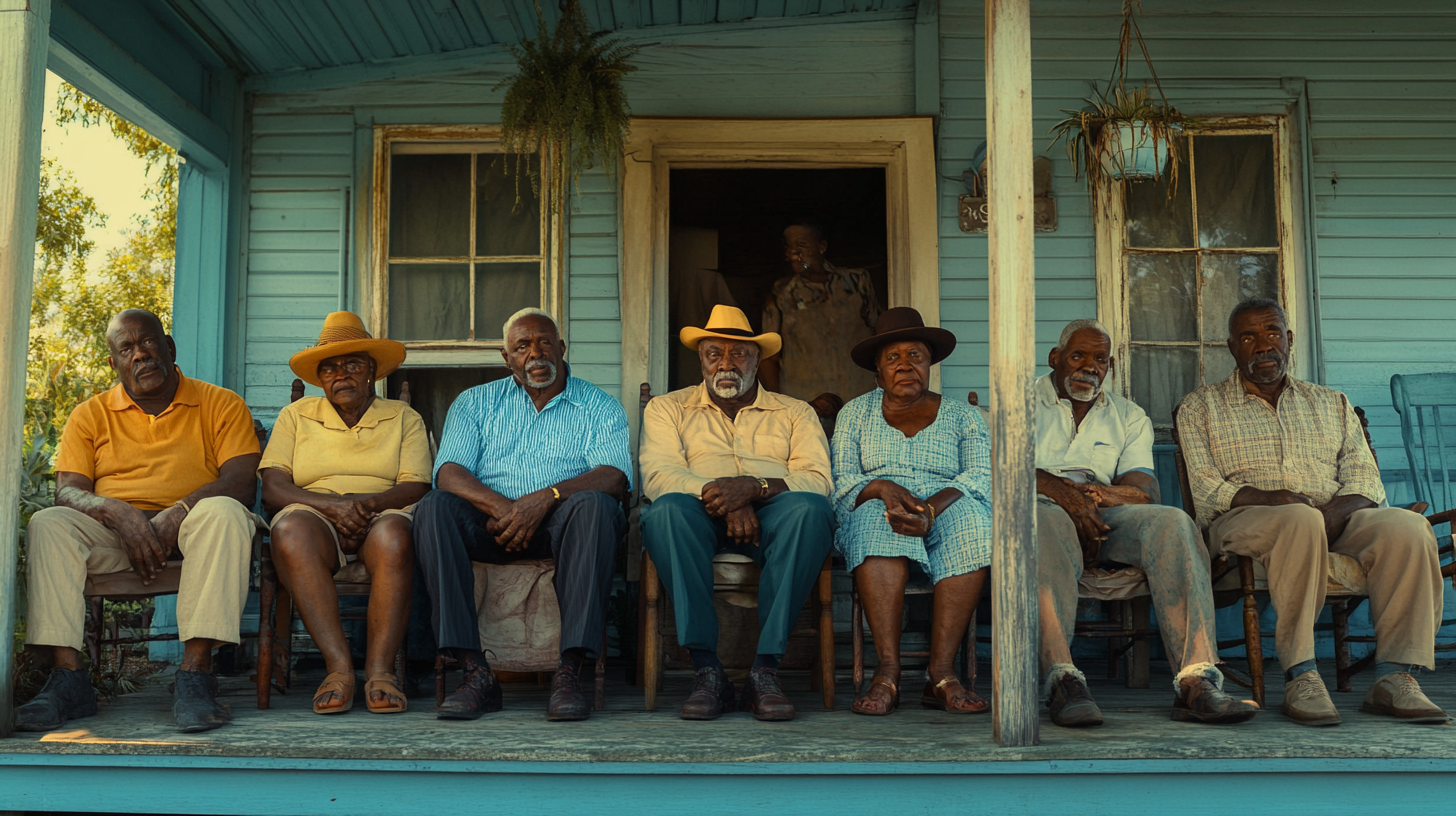 6 Black Adults Sitting on Porch in South