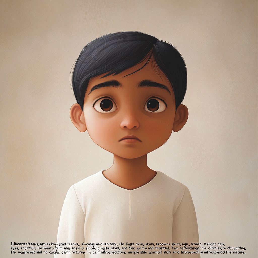 6-year-old Indian boy, light brown skin, black hair.