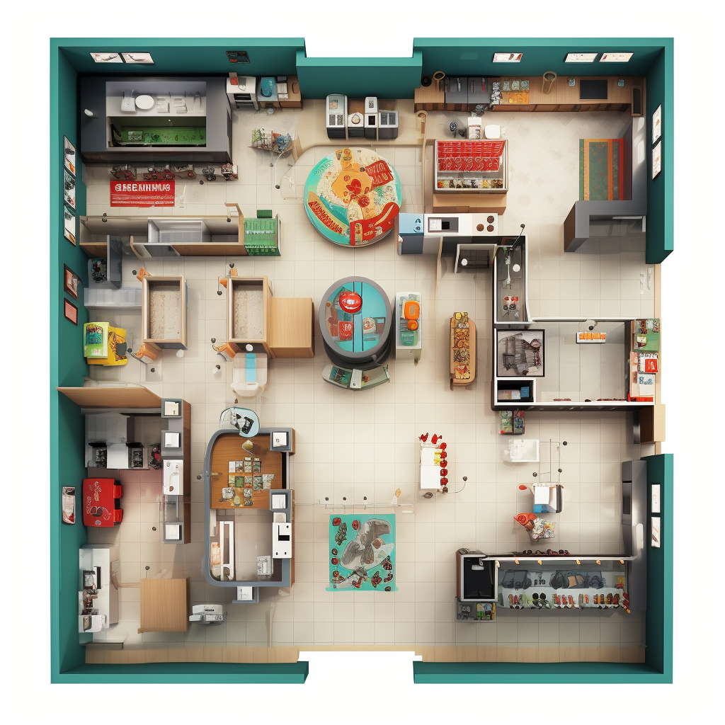 Floor plan of 7-Eleven themed convenience store