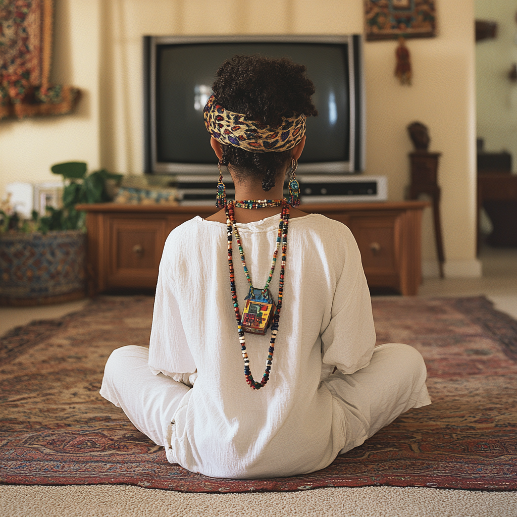 7-year-old Zaha plays Atari in culturally rich room.