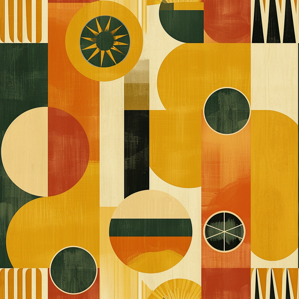 70s Inspired Mustard Yellow Green Orange Geometric Tile