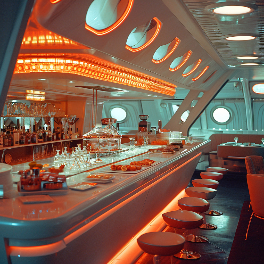 Retro Futuristic Luxe Buffet Bar Spaceship