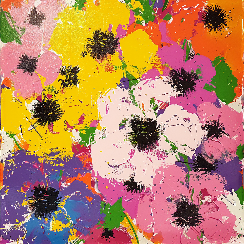 Colorful 70s Retro Flowers Print