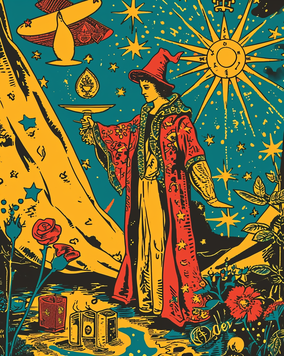 Retro Tarot Magician and Universe Artwork