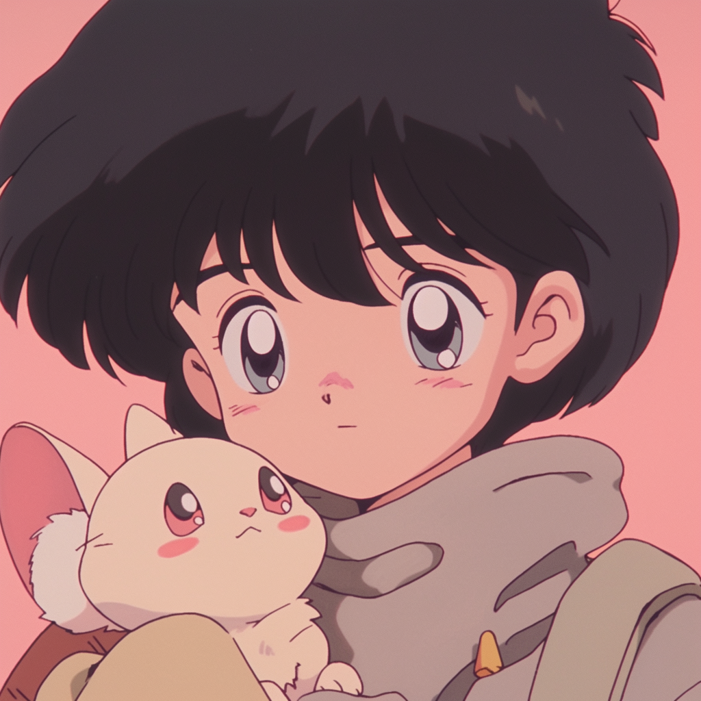 80s anime Grogu and Mando with pastel colors