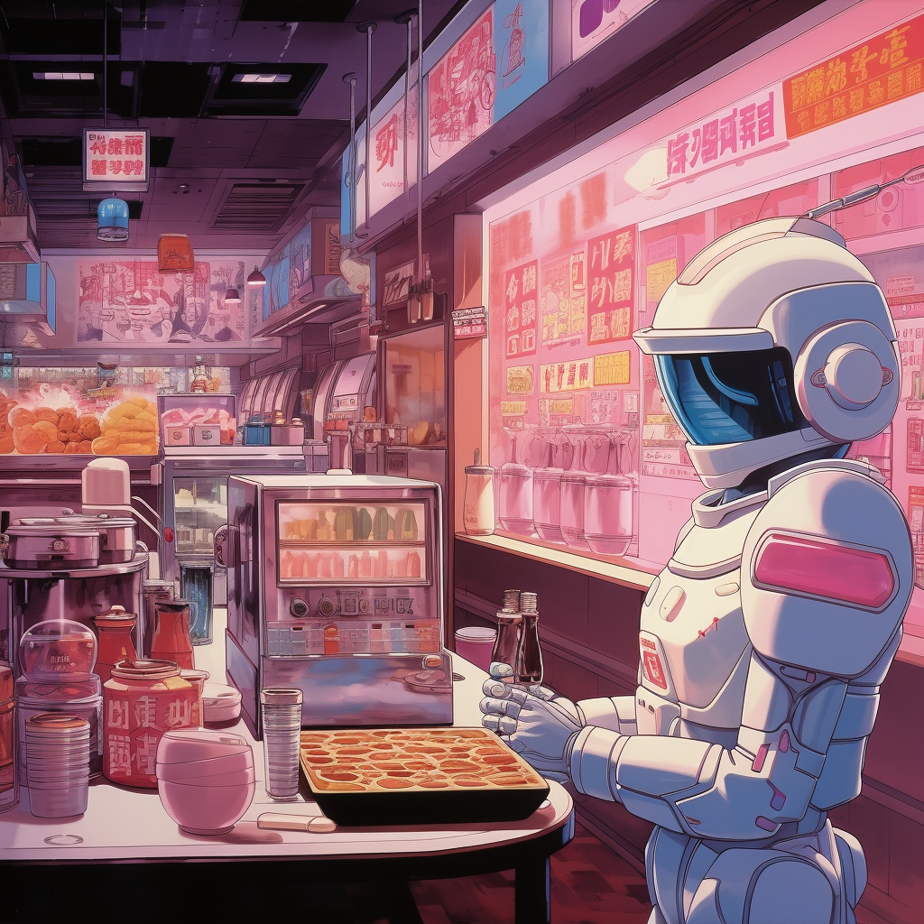 80s Anime Robot Waiter Retro Colors TV Display