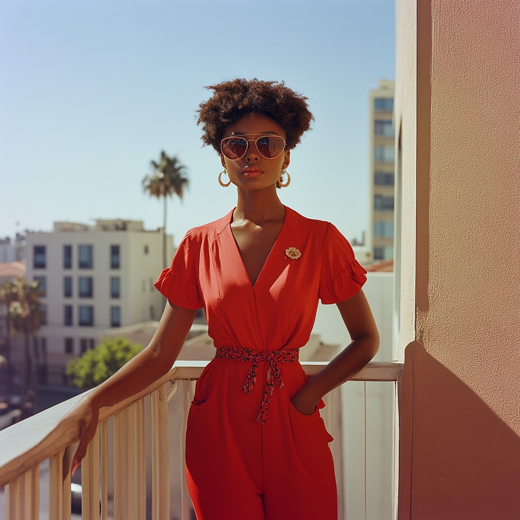 80's Black Women Model Balcony