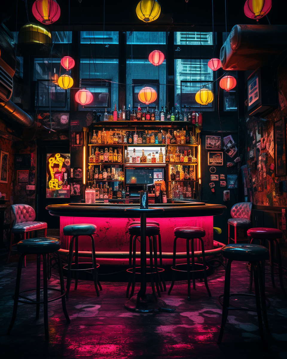 Vibrant Fantasy Bar with Neon Lights