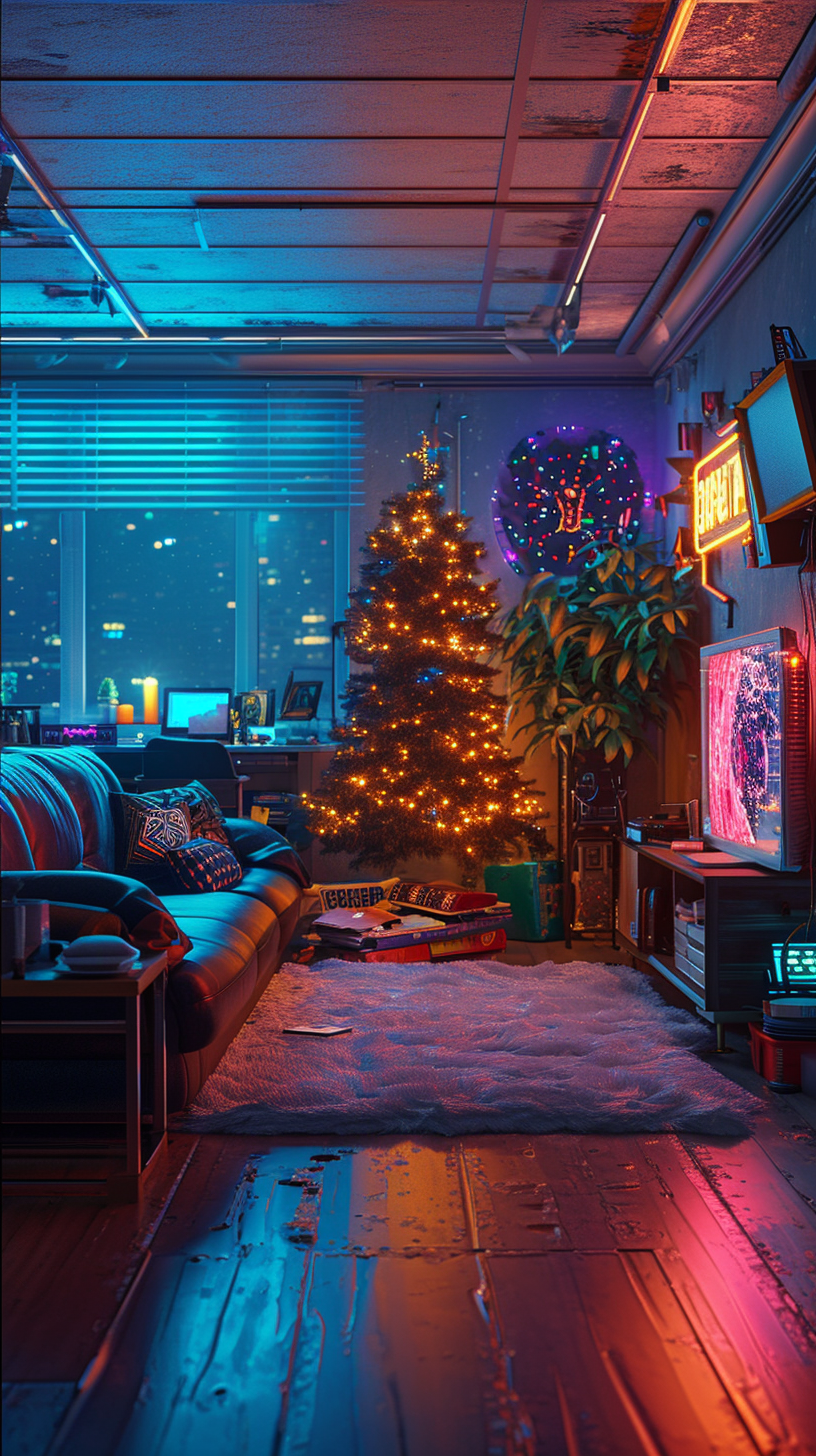 80s Style Home with Neon Lights