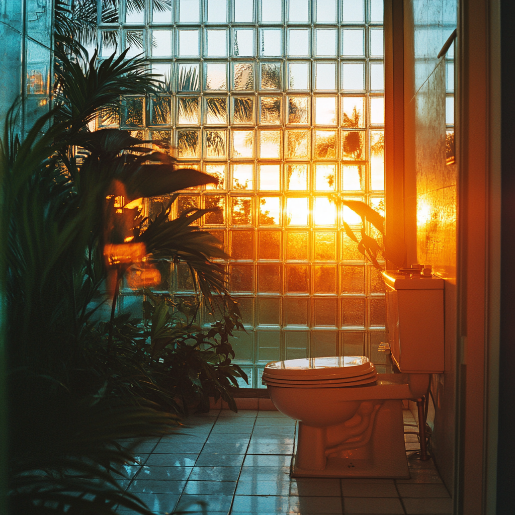 Spacious bathroom with 80s style