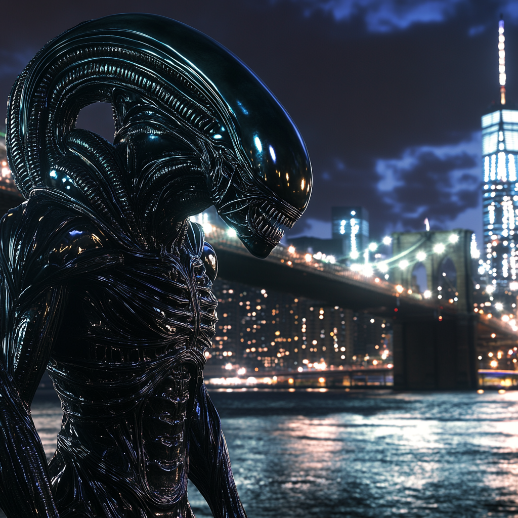 8K Hyper-real H.R. Giger Zenomorph Night Image NYC