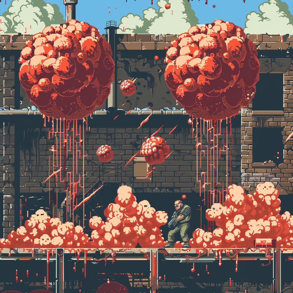 8bit video game meat ball attack