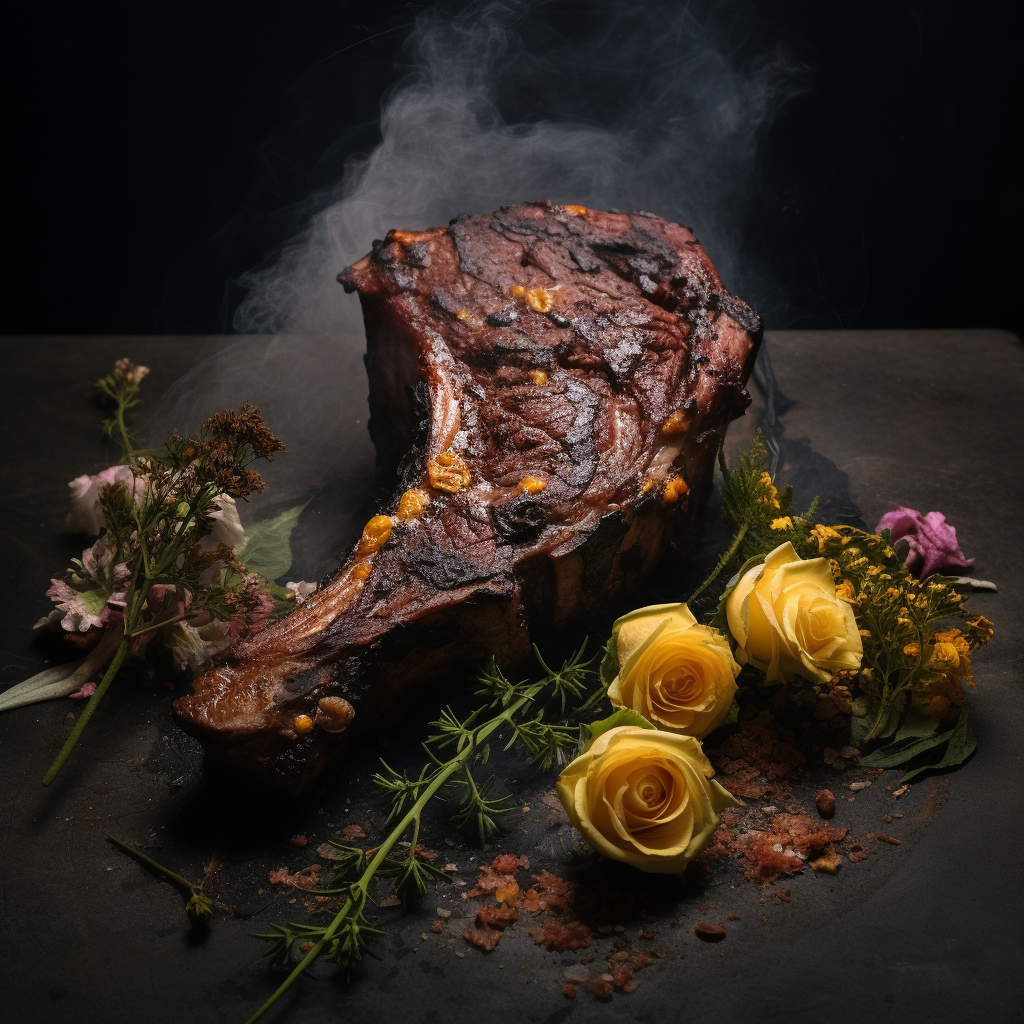 Roasted beef tenderloin with mustard flower (max 6 words).