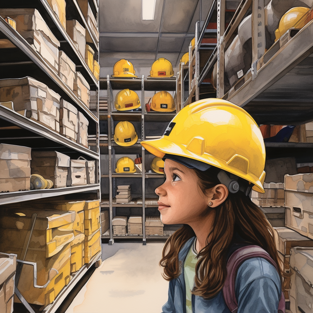 8-year-old girl wearing a yellow hard hat