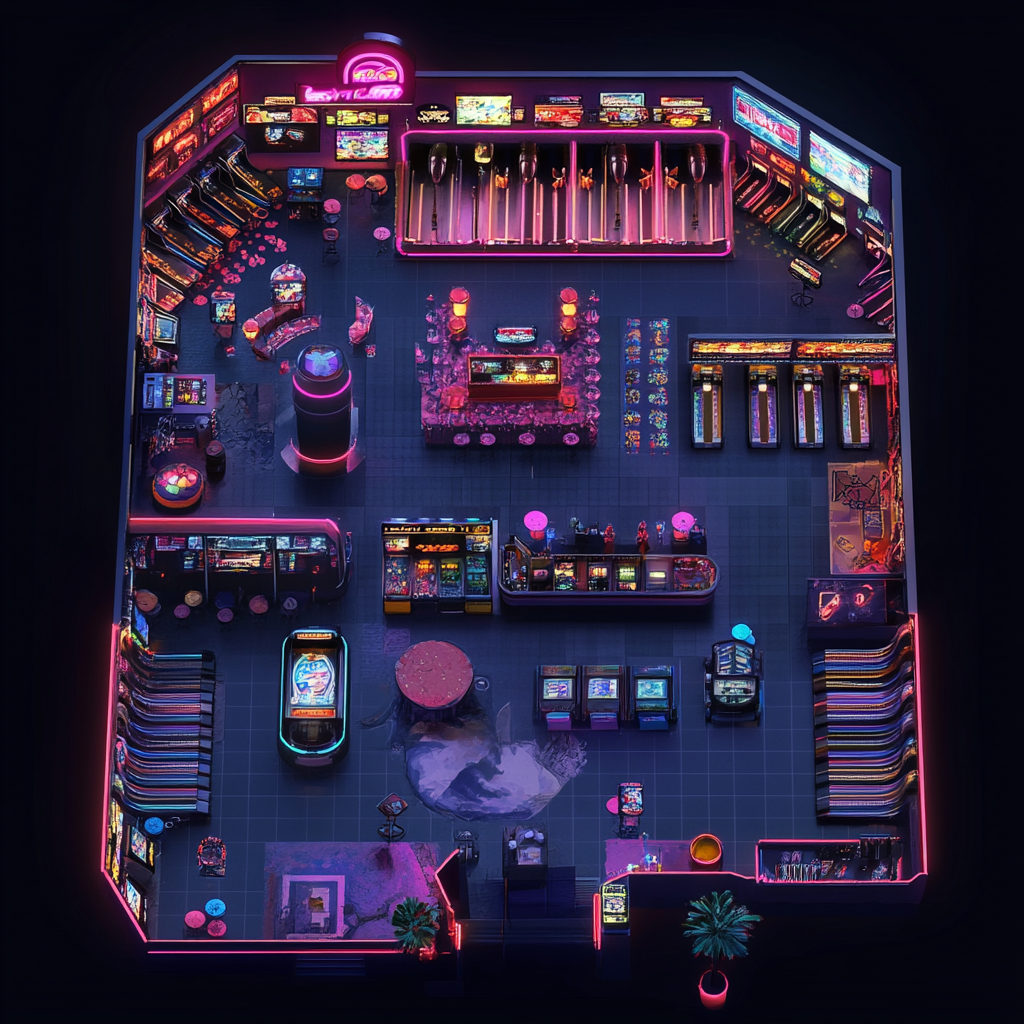 90s Retro Arcade & Nightclub Floorplan with Dance Floor 