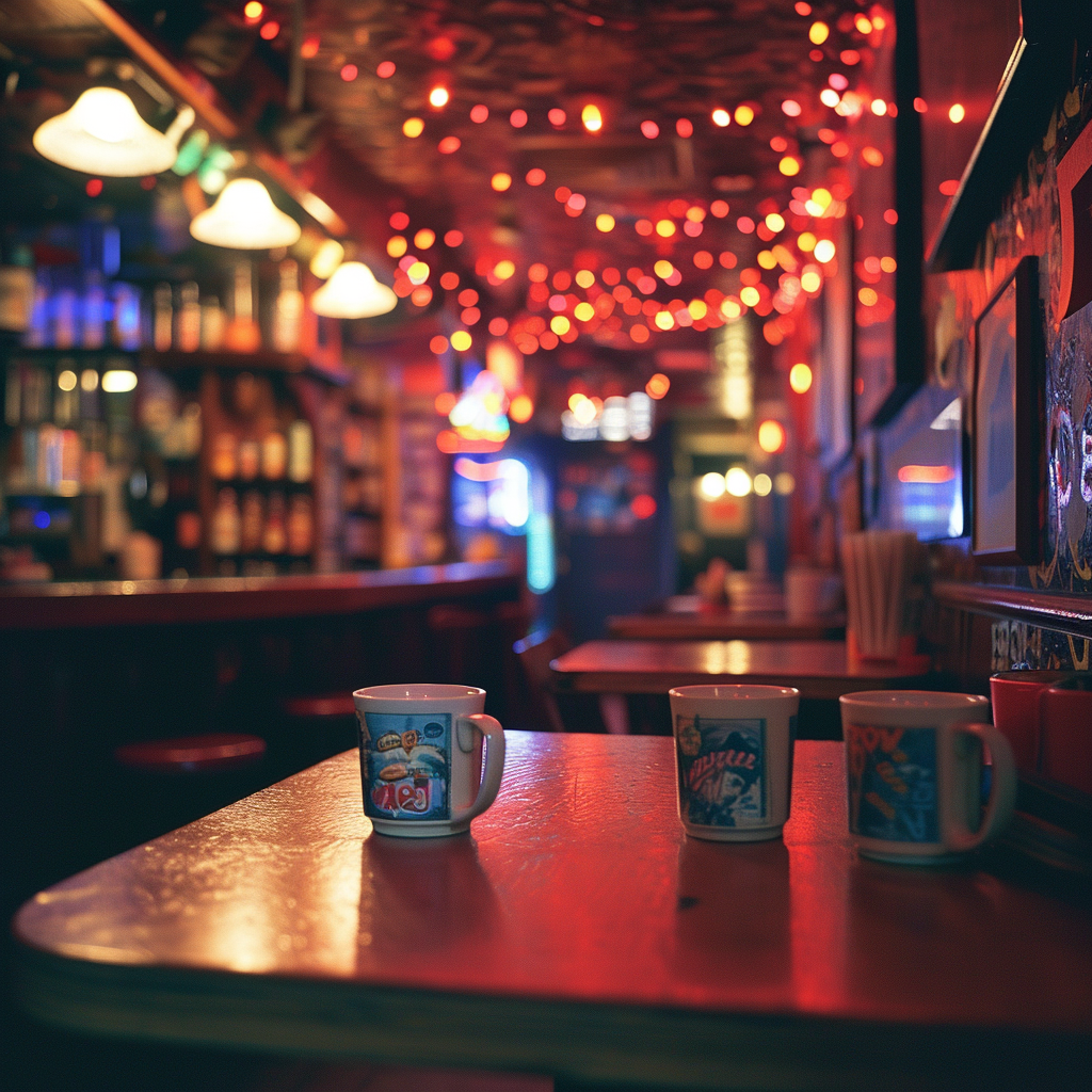 Mugs on Table at 90s Bar