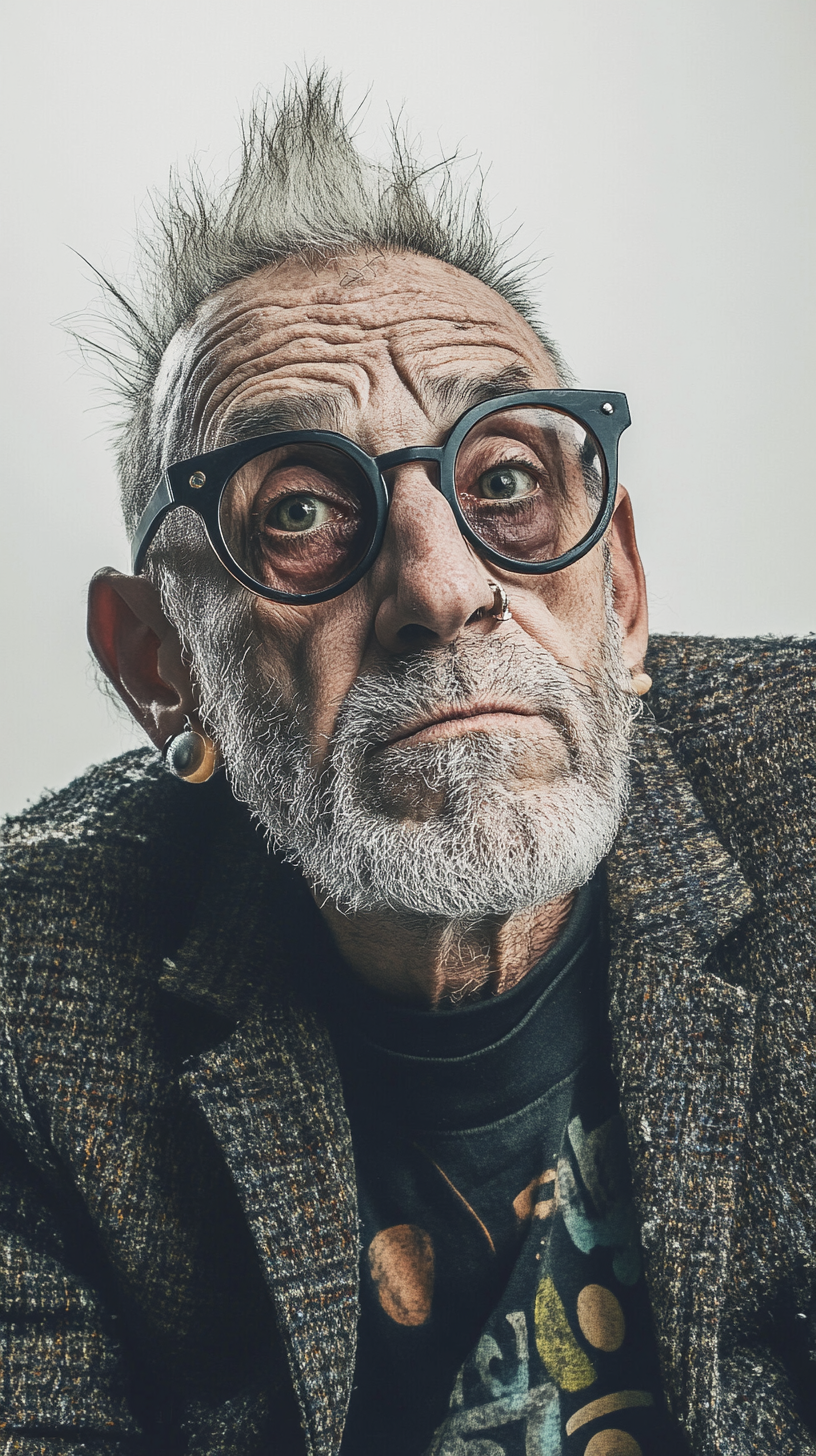 90s punk man portrait on white background