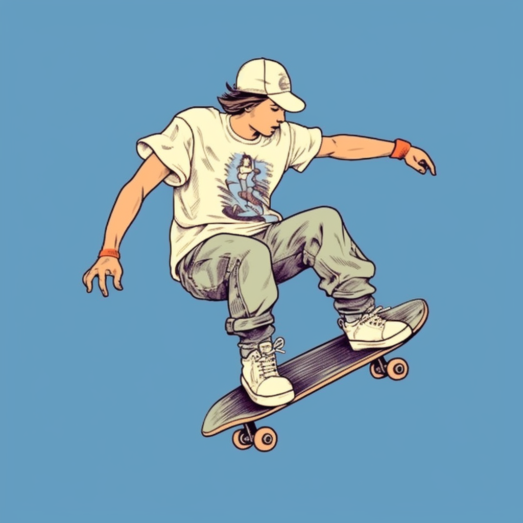 90s Skateboarder in White T-Shirt Stonewashed Jeans