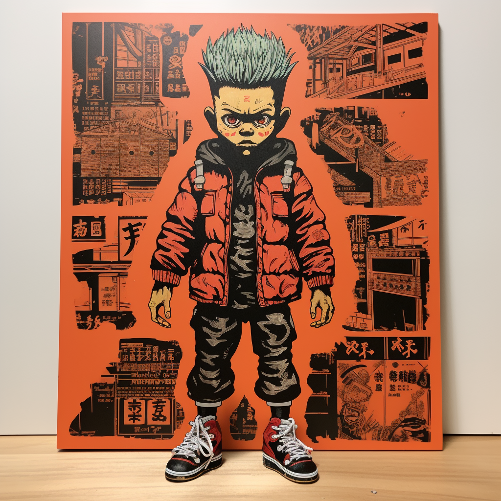 90s Street Wear Action Figure in Japanese Wood Block Screenprint