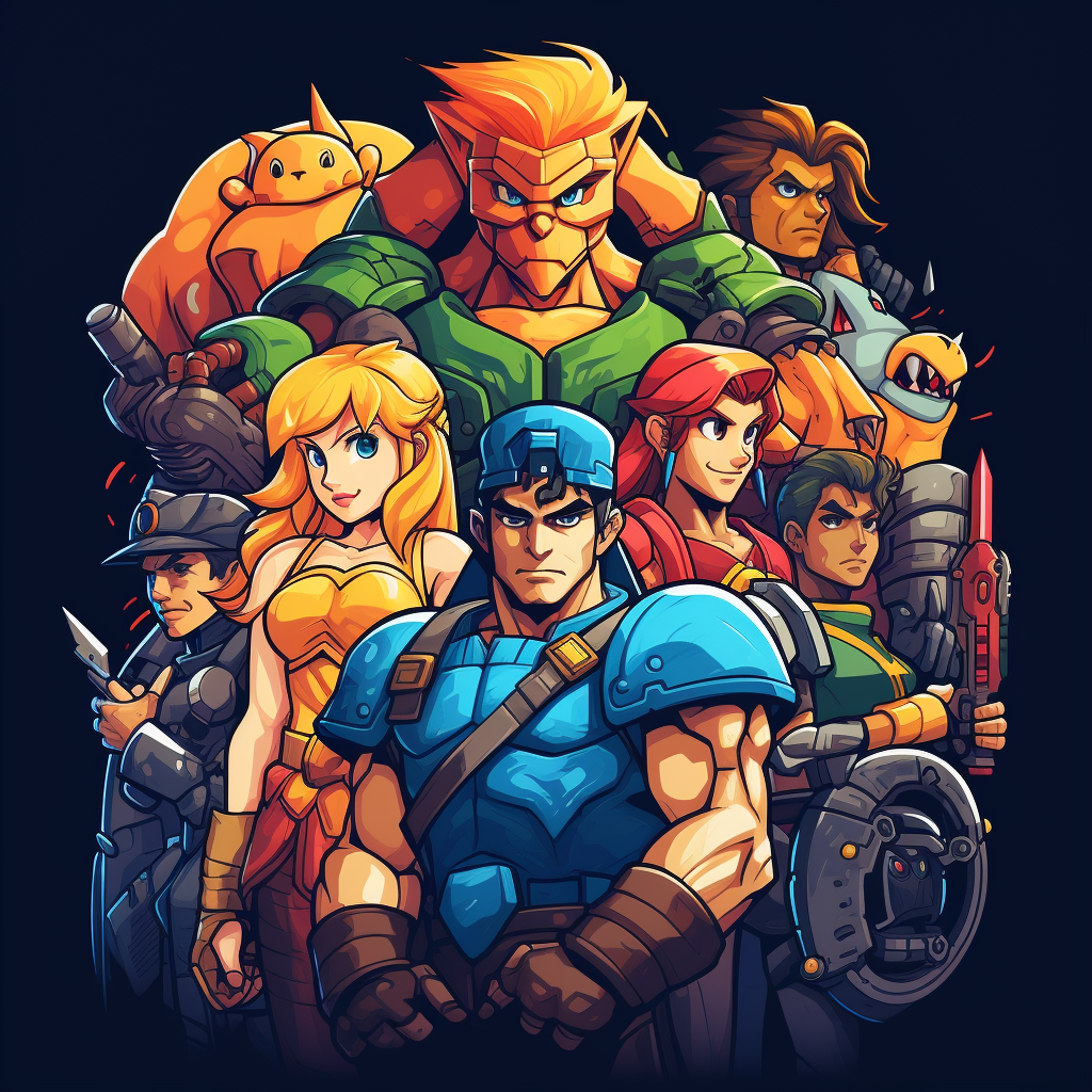 Vector line art of 90s video game characters