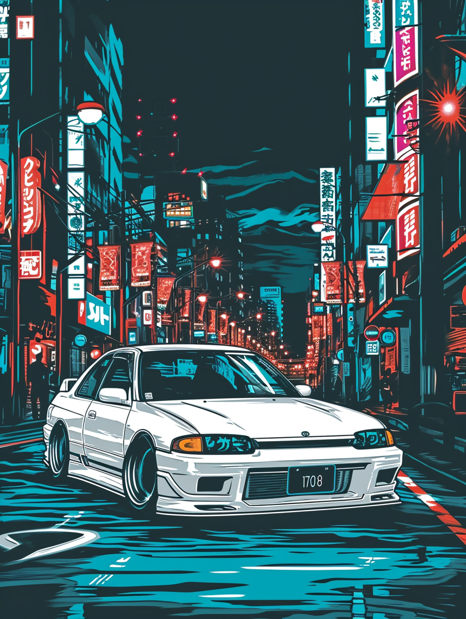 90s white Toyota Chaser MK2 racing in Tokyo