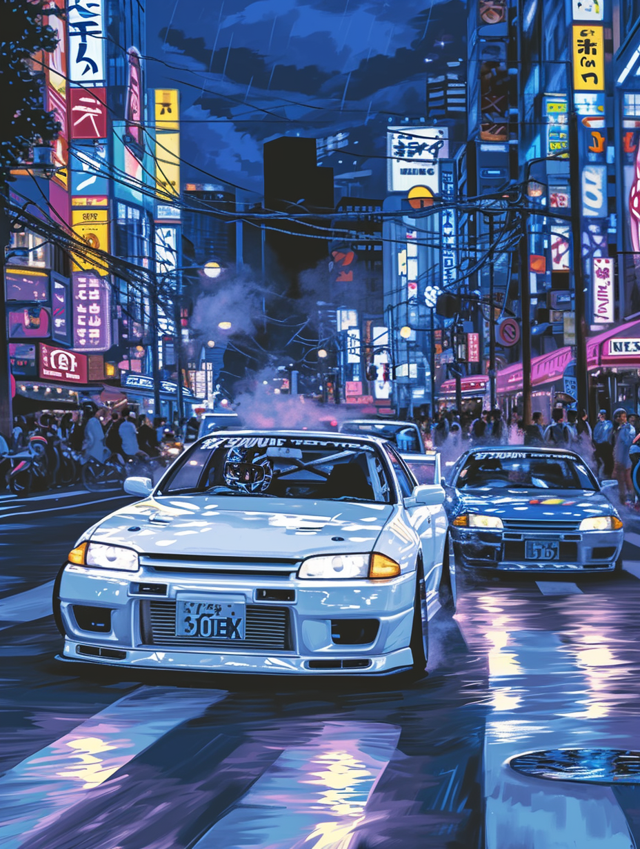 90s White Toyota Chaser Racing Nissan Skyline