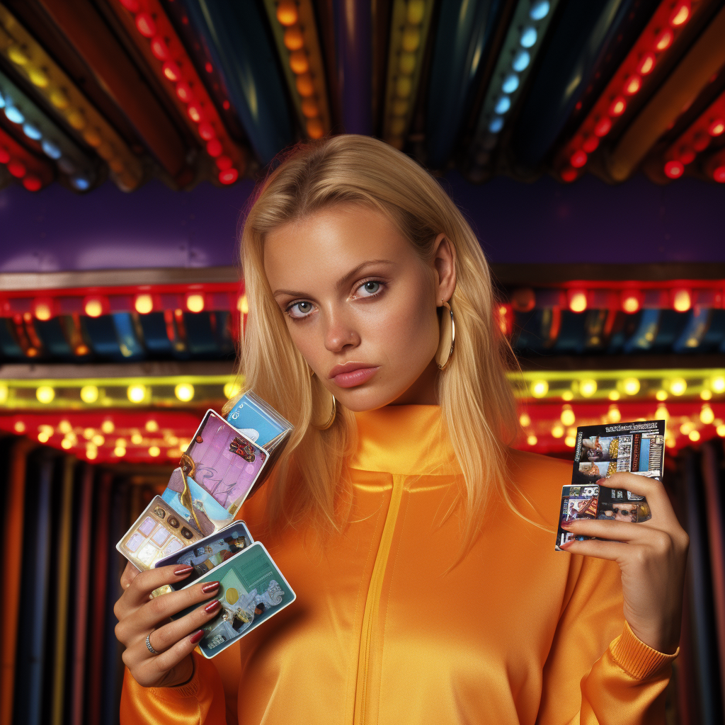 Blonde girl with credit card and cellphone scene