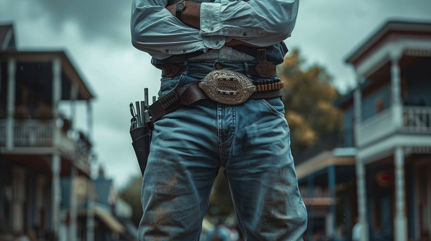 A 1880s Cowboy in Western Town Under Rain