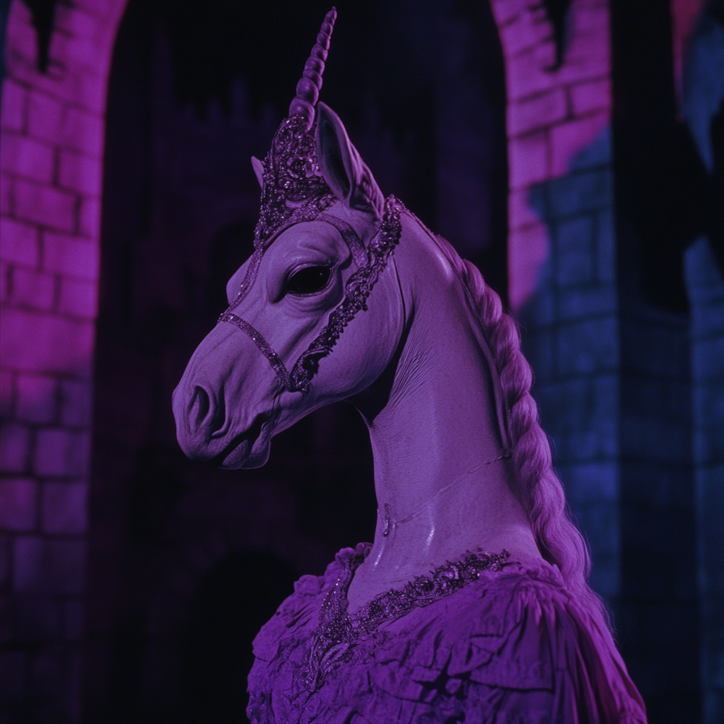 A 1950's Horse-headed Humanoid Outside Fantasy Castle