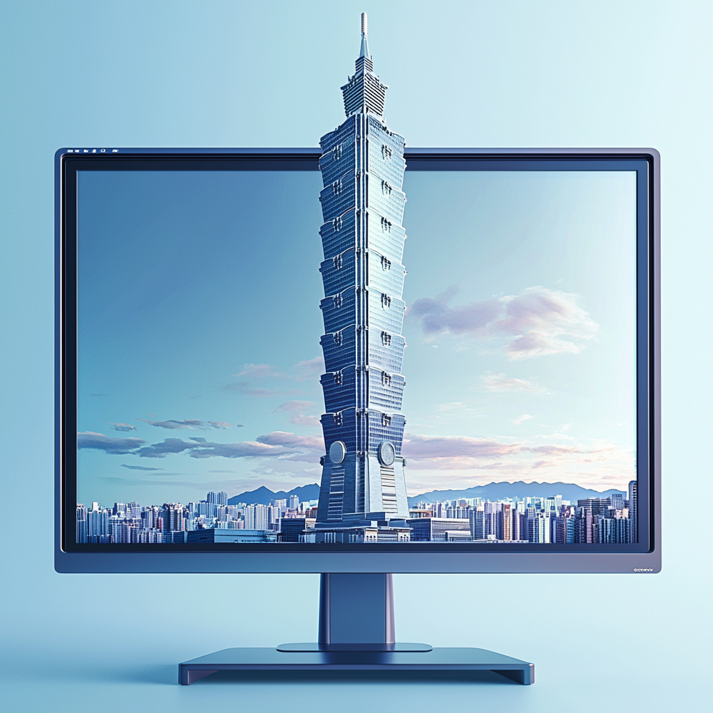 A 27-inch Monitor Displaying Taipei 101 in 3D