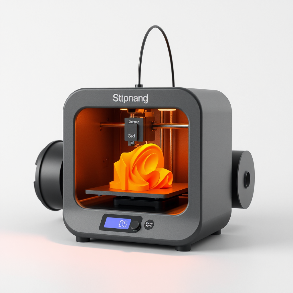 A 3D printer creating a colorful cube.