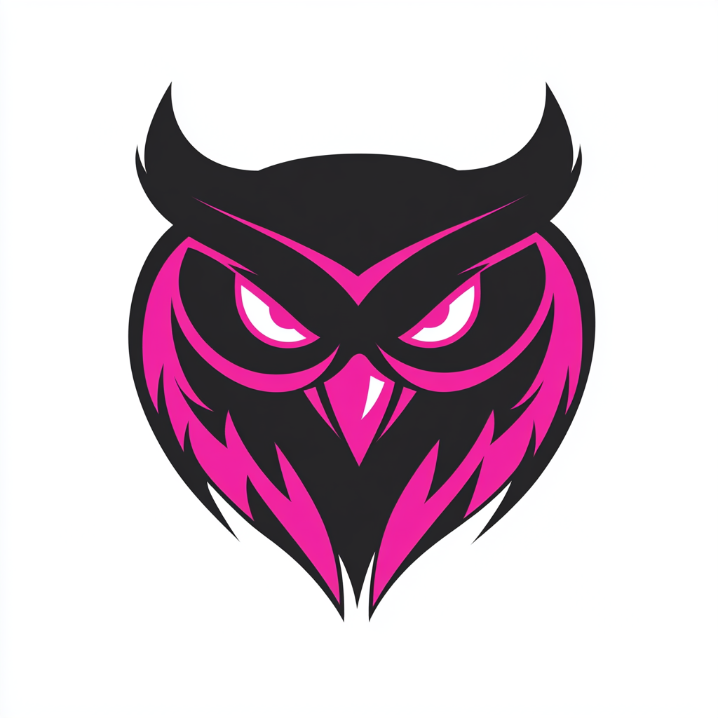 A Angry Owl Head Logo in Black and Pink