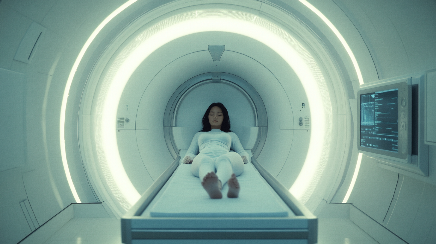 A Asian Girl in MRI Machine in Laboratory