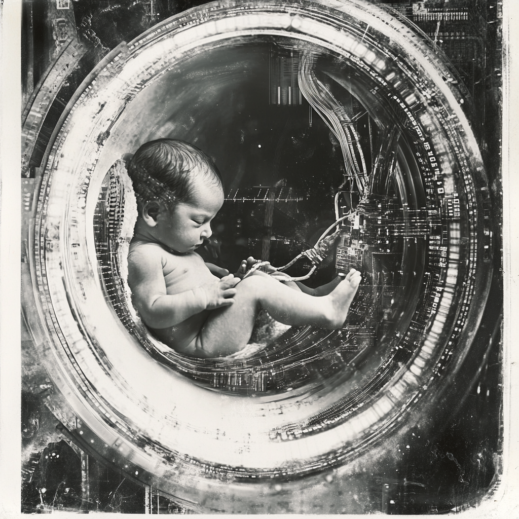 A Baby Connected to Metaverse in Womb Photo