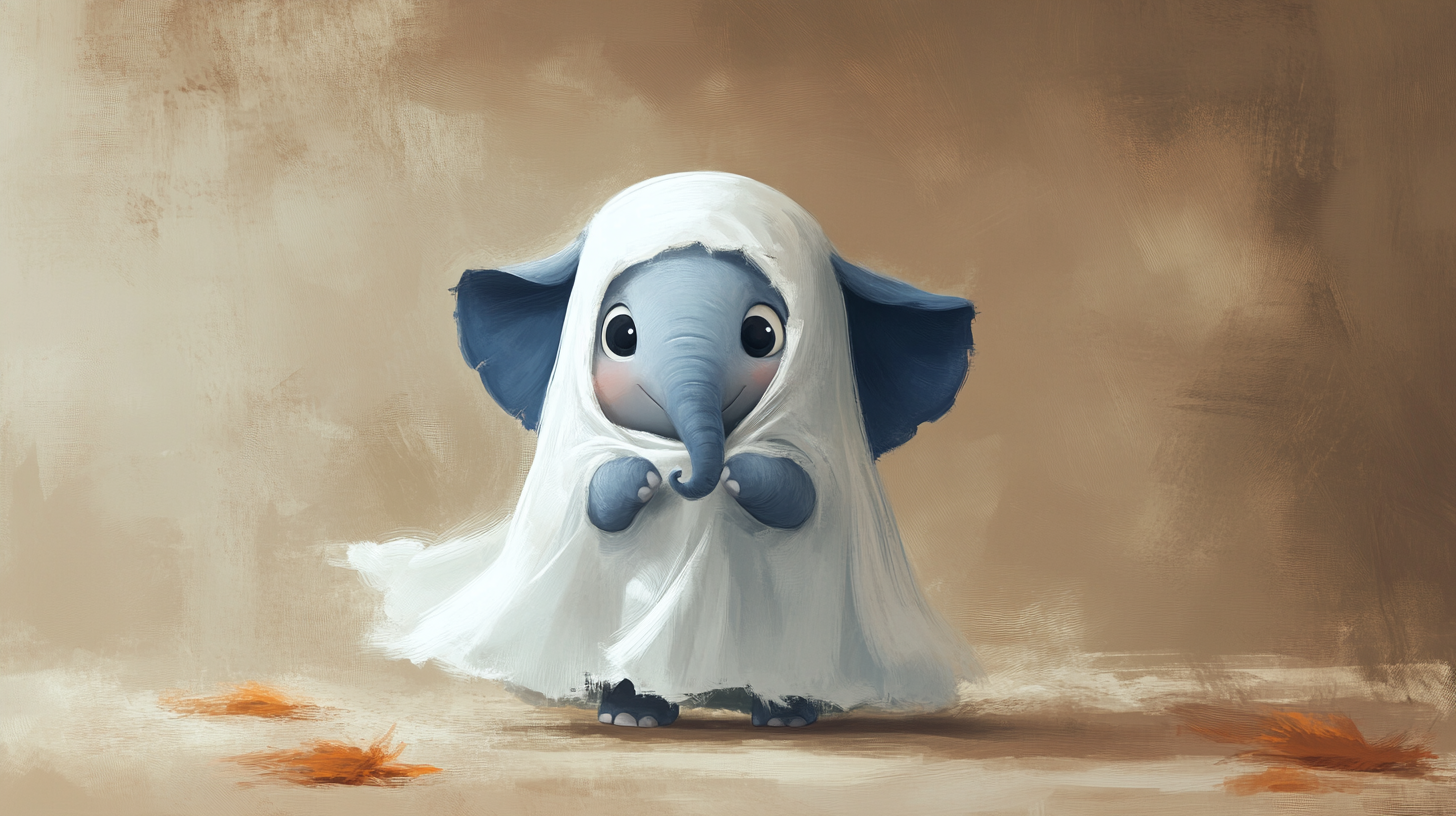 A Baby Elephant Dressed as Ghost for Halloween