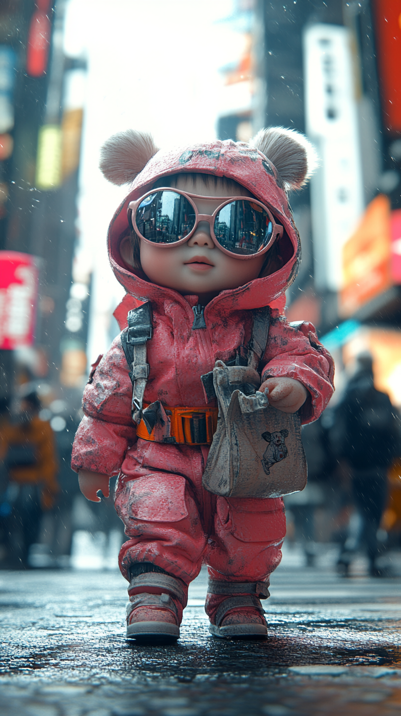 A Baby Girl Looking Stylish in City.