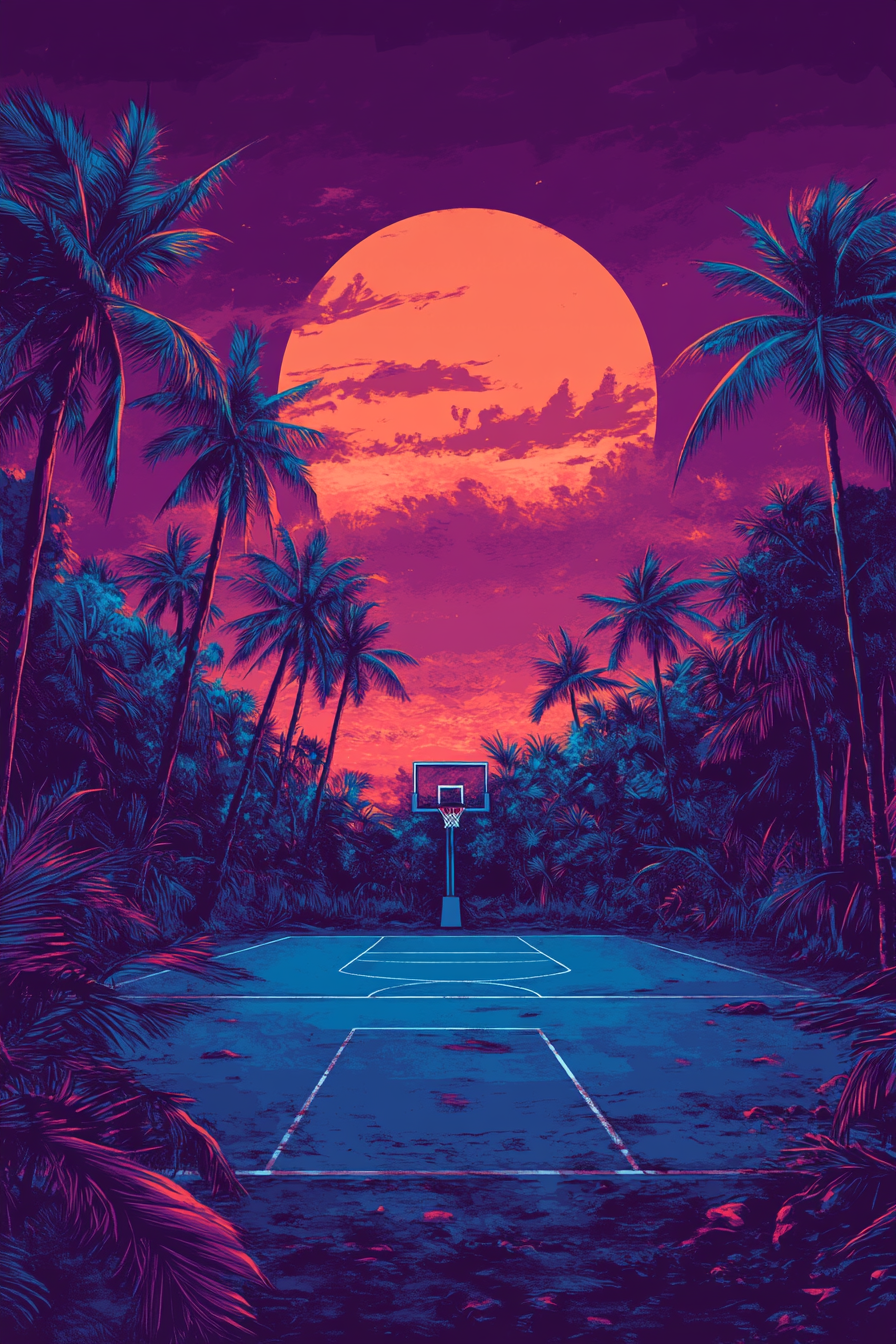 Synthwave Basketball Court on Paradise Beach