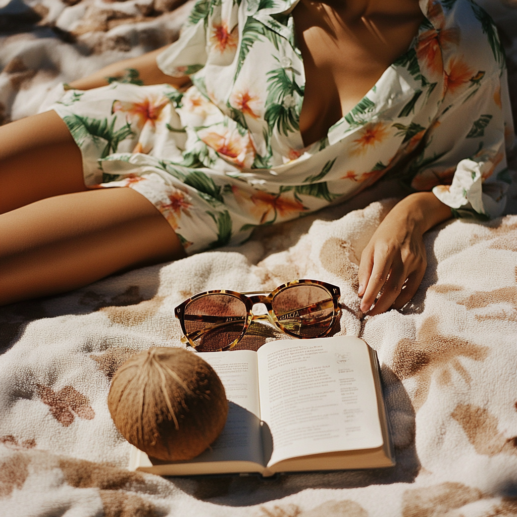 A Beach Picnic with Sunglasses and Coconut Book