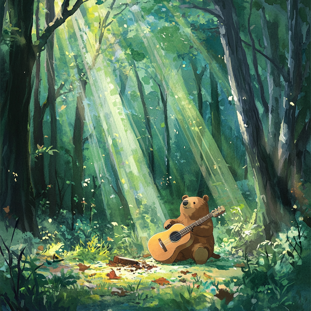 A Bear Discovers Magical Guitar in Forest