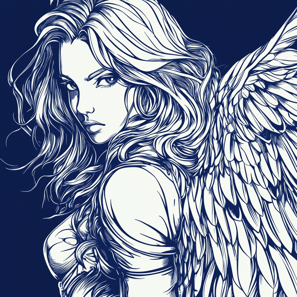 A Beautiful Dark Blue Cyber Angel Doodle