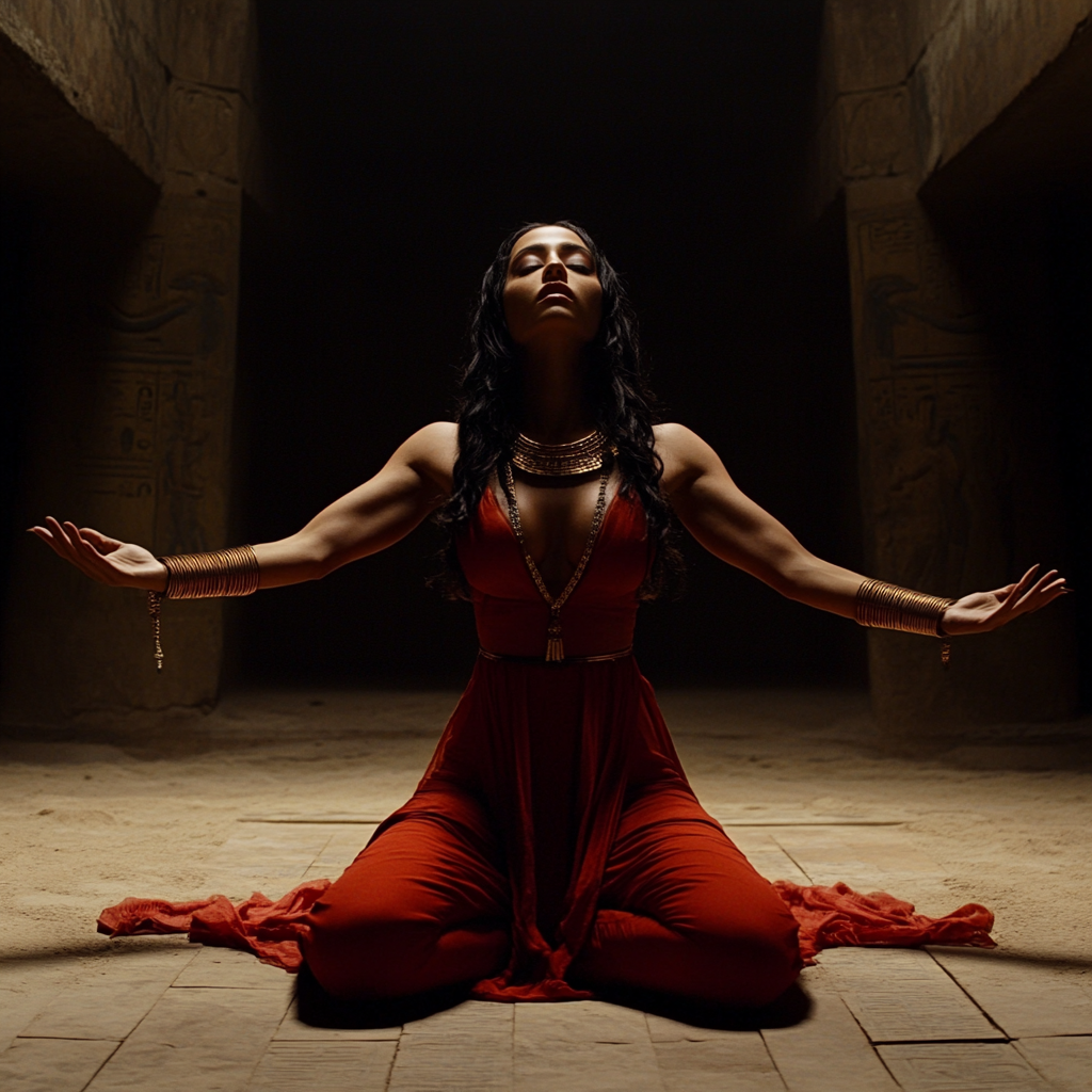 A Beautiful Egyptian Goddess in Red Dress