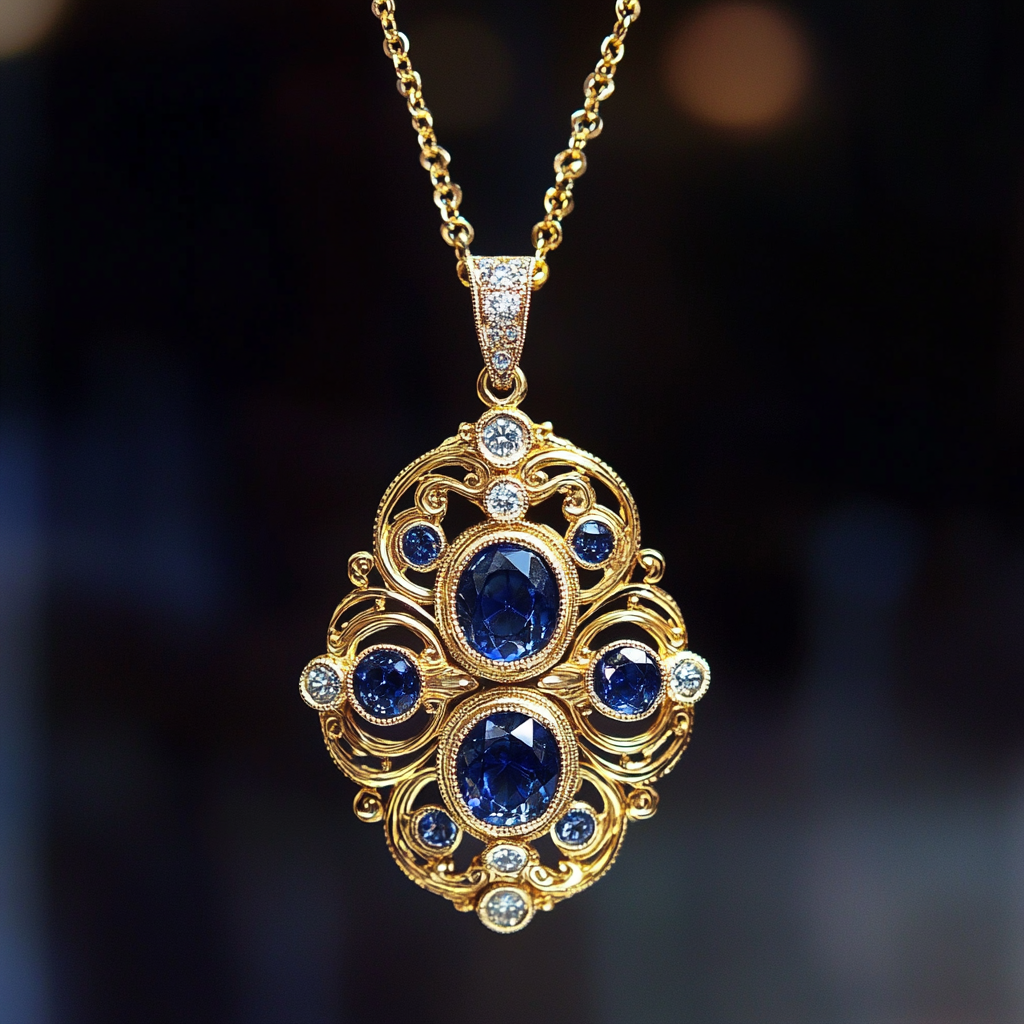 A Beautiful Gold Necklace with Blue Sapphires