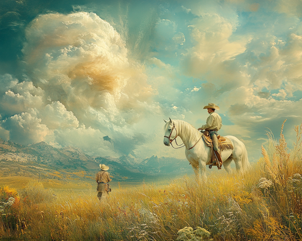 A Beautiful Horse and Cowboy in Romantic Scene