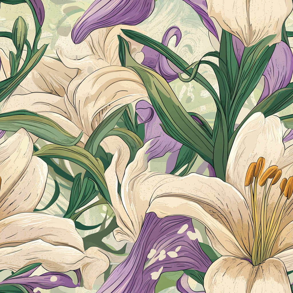 A Beautiful Lily and Leaf Watercolor Pattern