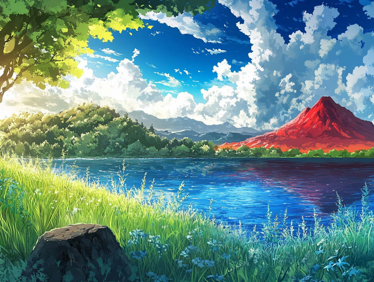 A Beautiful Manga Style Landscape Evolving Left to Right