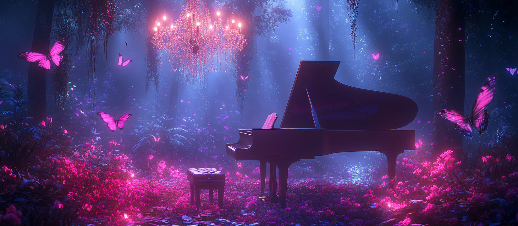 A Beautiful Night in the Forest with Piano